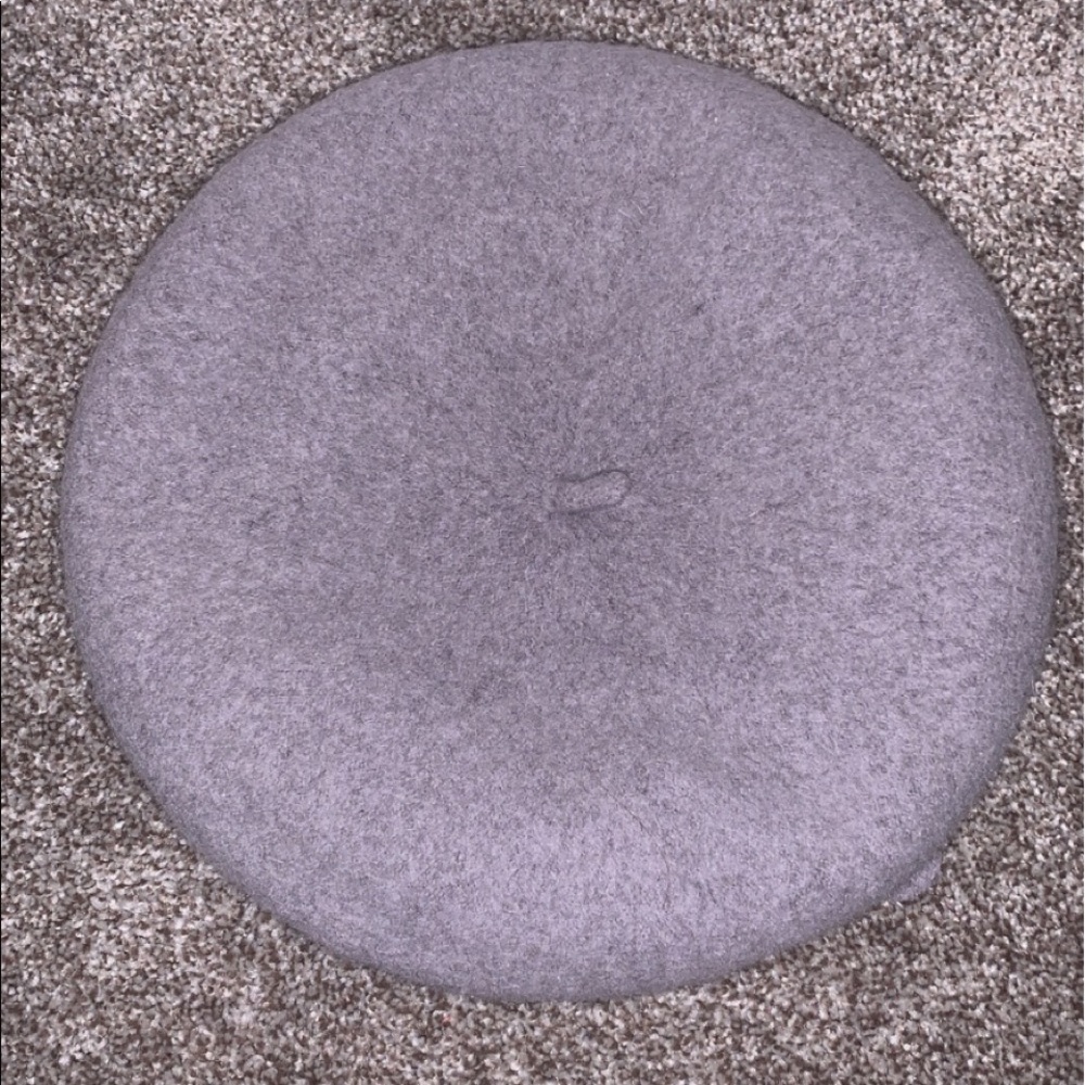 World Market Wool Beret Grey Flower Embellishments